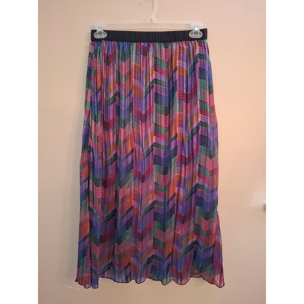 Boho Fairy Sheer Chevron Pleated Midi Skirt Whimsigoth Festival Hippie Goth Sz M